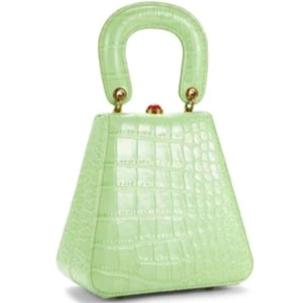 STAUD Kenny Croc-Embossed Leather Top Handle Bag - Picture 1 of 14